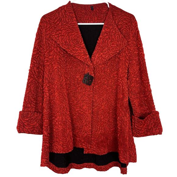IC By Connie K Red Textured One Button Blazer Lagenlook Jacket Size Large L - Picture 1 of 5